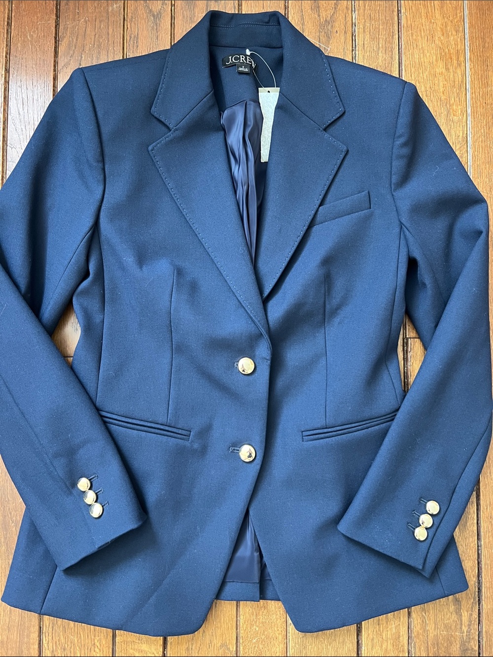 J. Crew Women's Dark Navy Single-Breasted Blazer with Gold Buttons Size 2 NWT